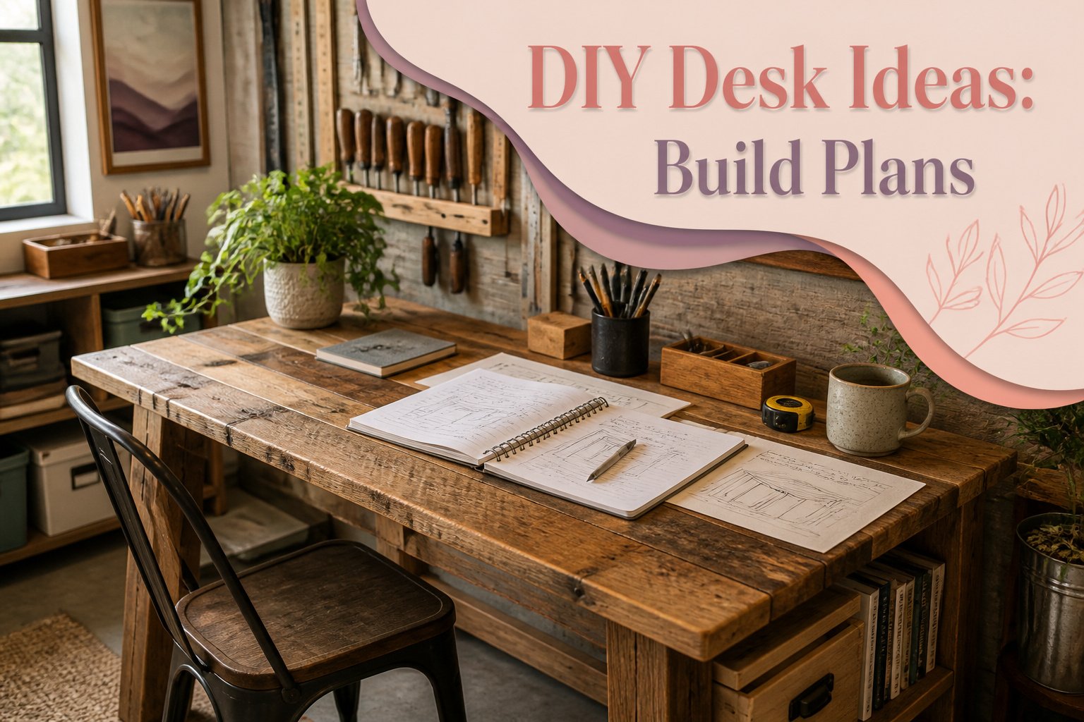 A variety of DIY desk designs showcasing different styles and materials.
