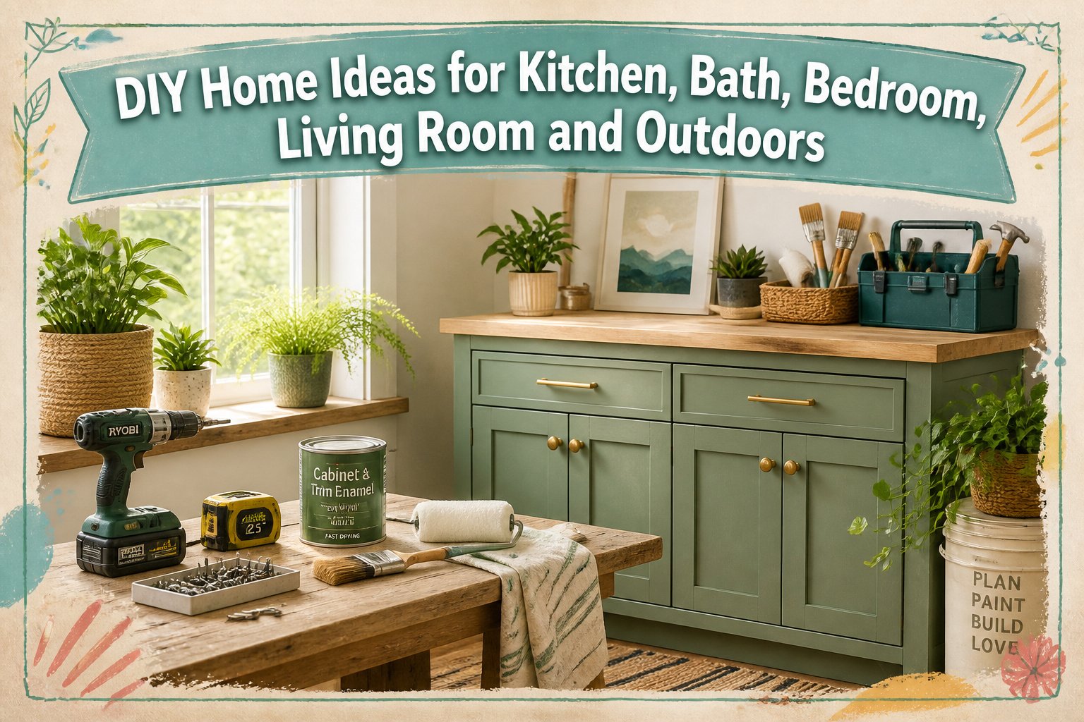 A collage of DIY home improvement images showing various projects.