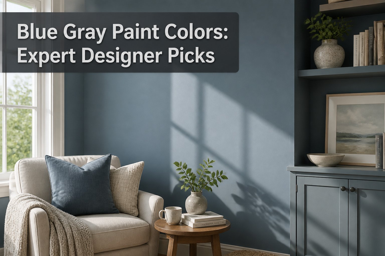 A collage of different blue-gray paint samples and swatches.