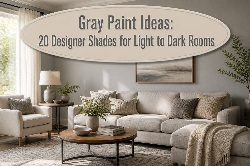 A visual display of various gray paint colors for home interiors.