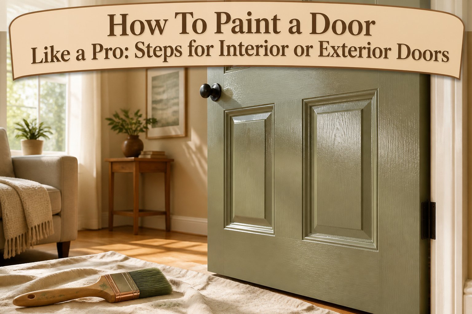 A brightly painted door with a smooth finish in a cozy entryway.