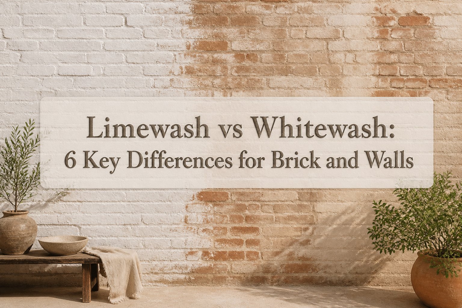 Bowl of limewash and can of whitewash on a wooden table.