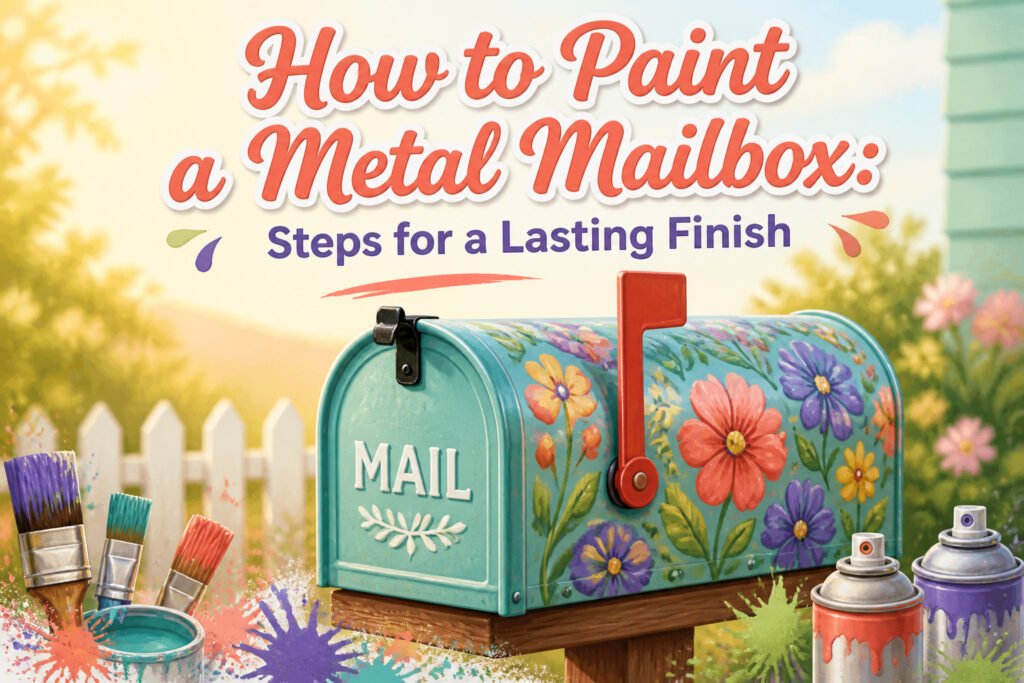 A newly painted metal mailbox with a glossy finish ready for installation.