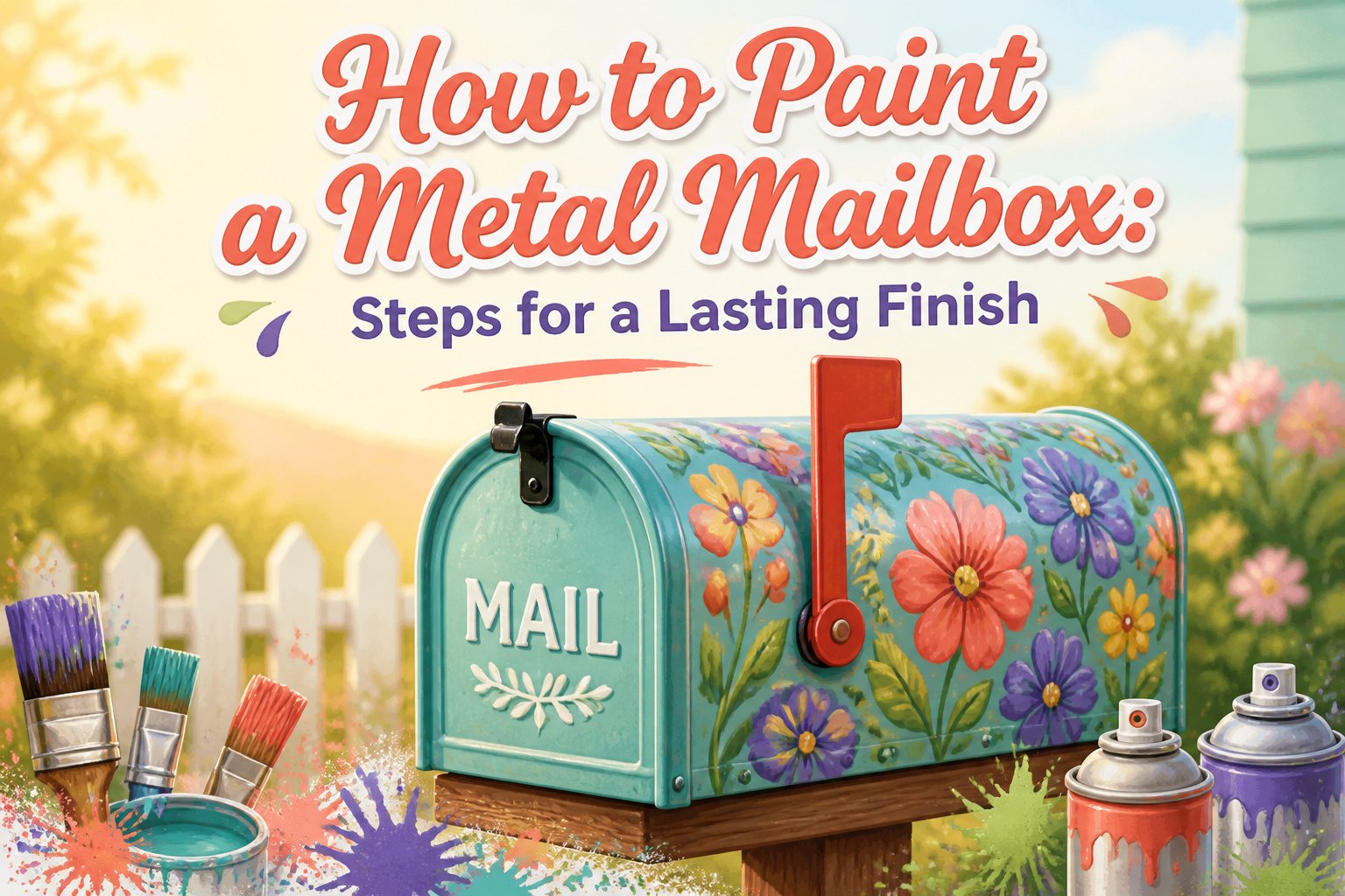 A newly painted metal mailbox with a glossy finish ready for installation.