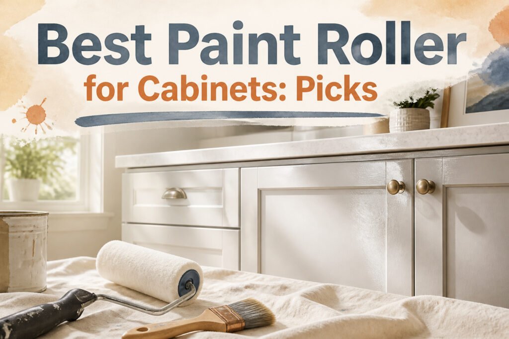 Different paint rollers and supplies for cabinet painting.