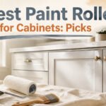 Different paint rollers and supplies for cabinet painting.