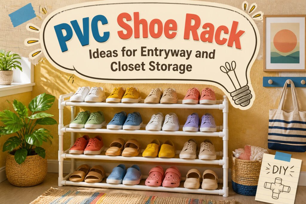 Various PVC shoe racks displayed in a stylish entryway.