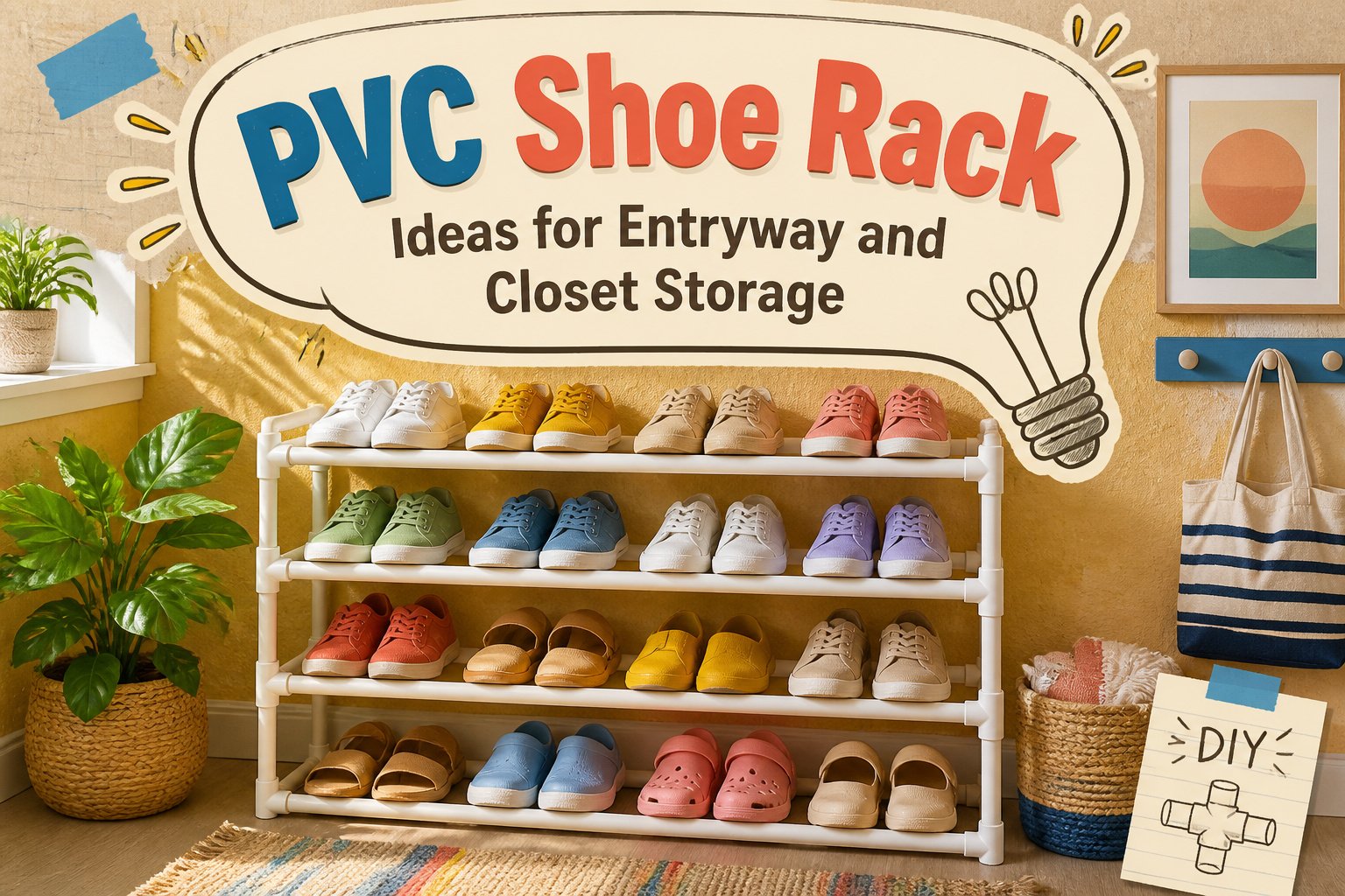Various PVC shoe racks displayed in a stylish entryway.