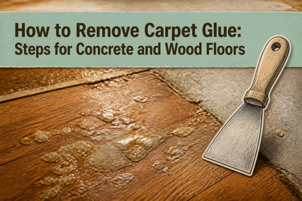 Tools and methods for removing carpet glue from concrete and wood floors.