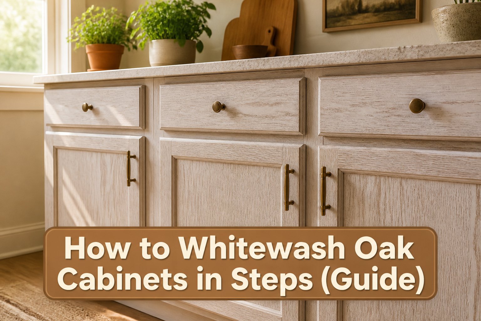 A whitewashed oak cabinet with visible wood grain and a clean finish.